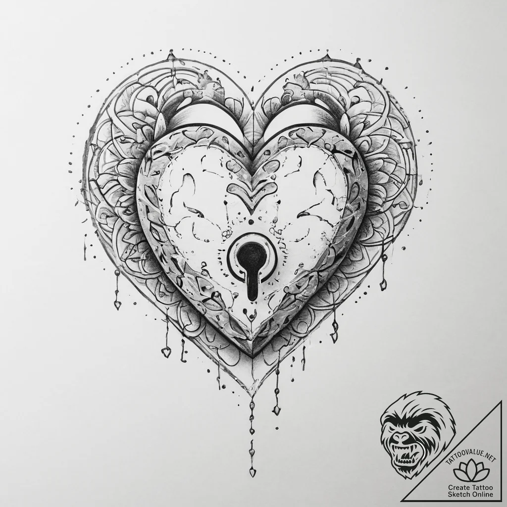 Tattoo sketch lock with a heart - tattoo sketch (№1756574824_0, 30.08.2025 17:27) — tattoovalue.net