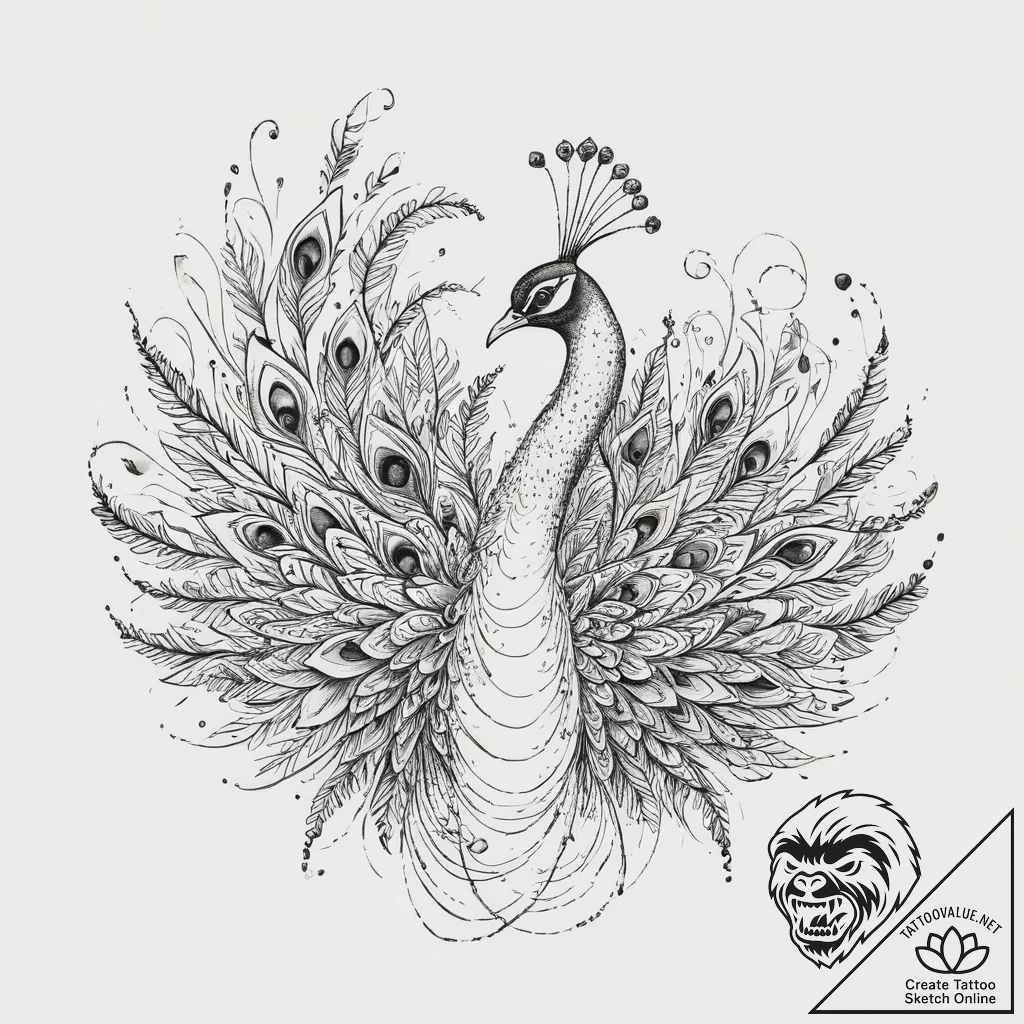 Tattoo sketch peacock tattoo, tattoo flash sh... - tattoo sketch (№1756577402_0, 30.08.2025 18:10) — tattoovalue.net