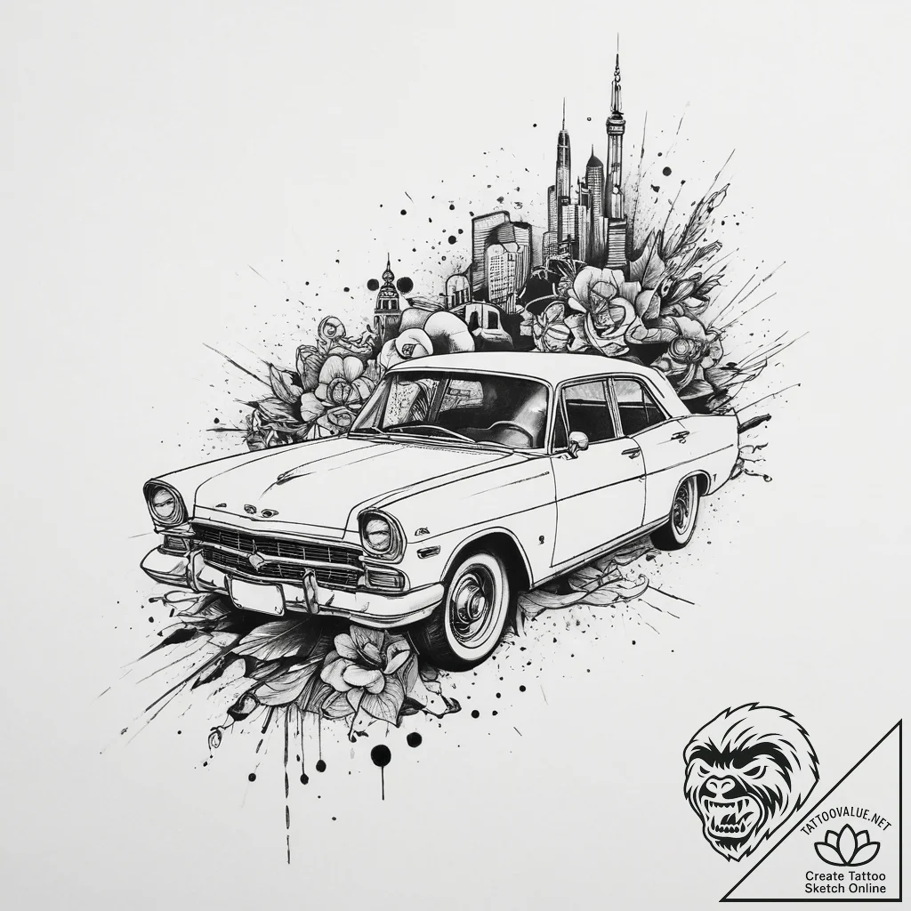 Tattoo sketch hands with a car, tattoo flash... - tattoo sketch (№1756578198_0, 30.08.2025 18:23) — tattoovalue.net
