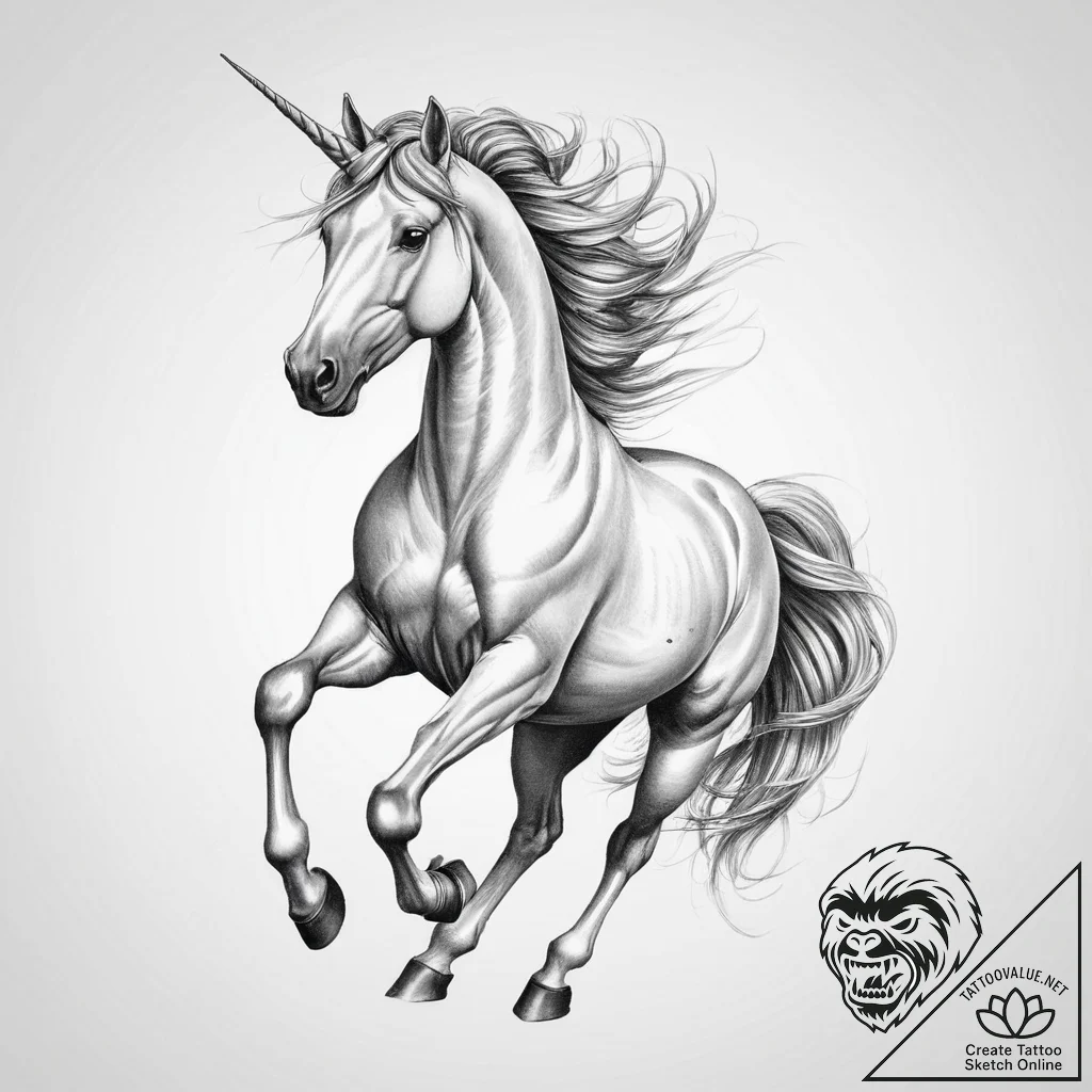 Tattoo sketch unicorn galloping, tattoo sketc... - tattoo sketch (№1756578800_0, 30.08.2025 18:33) — tattoovalue.net