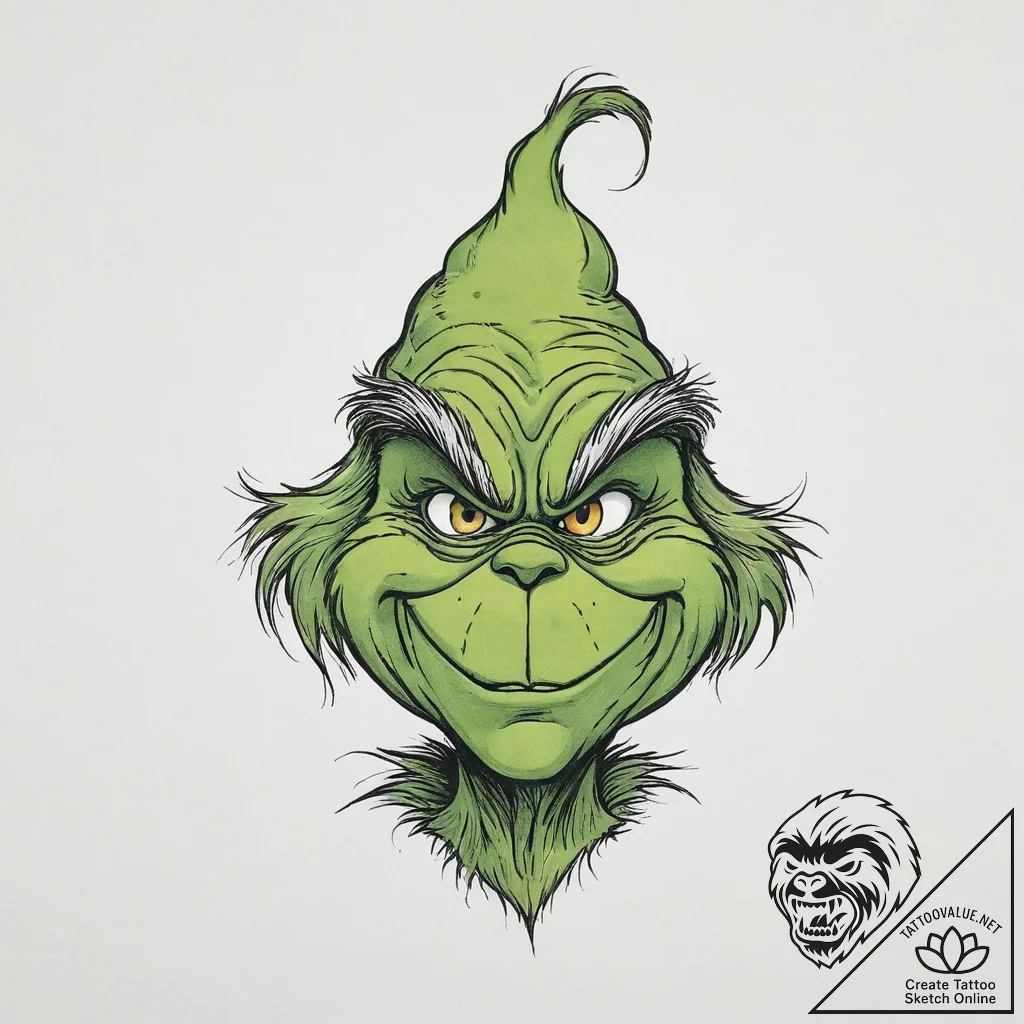 Tattoo sketch the grinch with a paw, tattoo f... - tattoo sketch (№1756580386_0, 30.08.2025 18:59) — tattoovalue.net