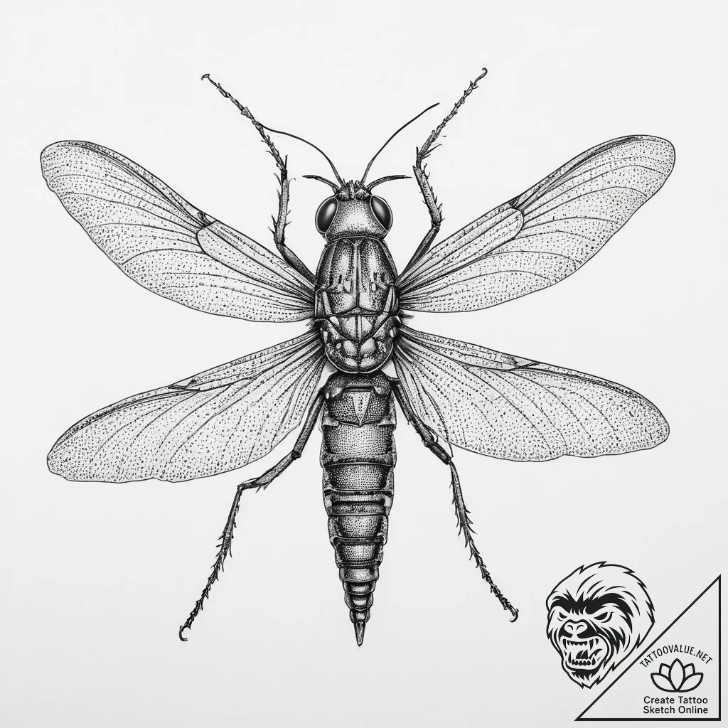 Tattoo sketch locust, ink illustration for ta... - tattoo sketch (№1756581180_0, 30.08.2025 19:13) — tattoovalue.net