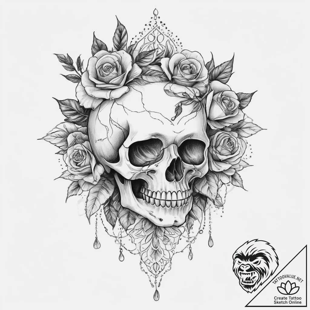 Tattoo sketch череп с кружевом и розами, tatt... - tattoo sketch (№1756581379_0, 30.08.2025 19:16) — tattoovalue.net