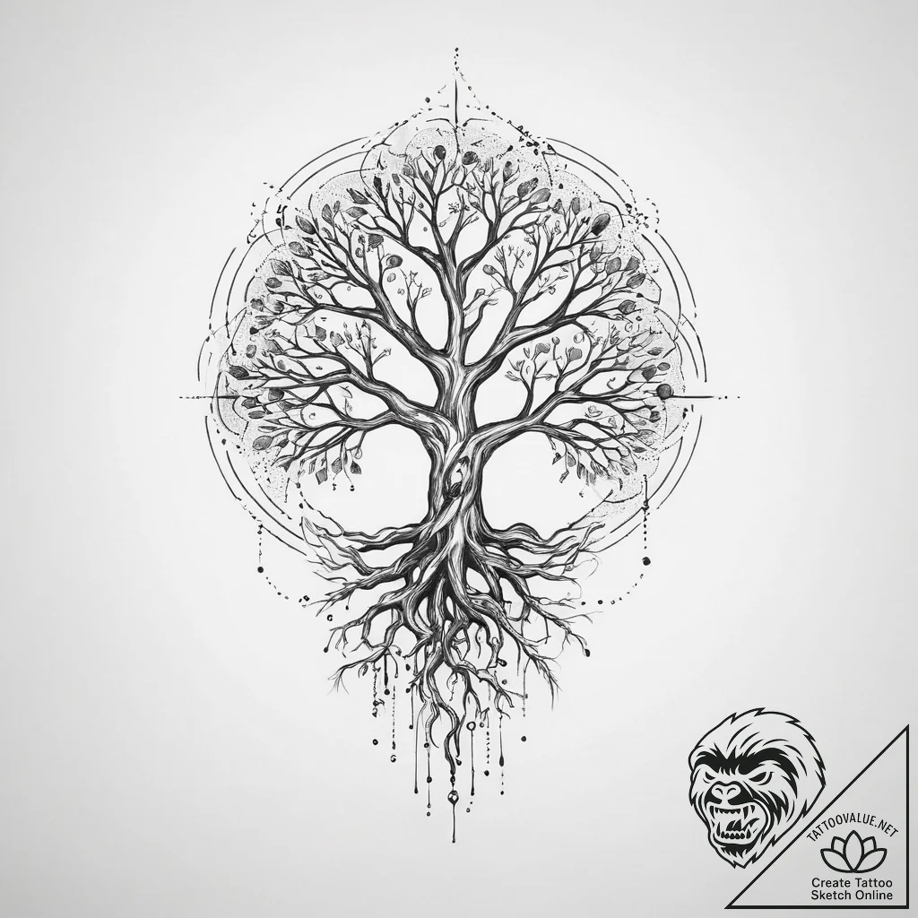 Tattoo sketch cosmic root - tattoo sketch (№1756582374_0, 30.08.2025 19:32) — tattoovalue.net