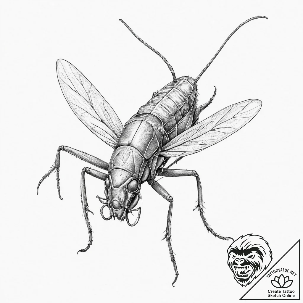 Tattoo sketch conehead katydid - tattoo sketch (№1756582769_0, 30.08.2025 19:39) — tattoovalue.net