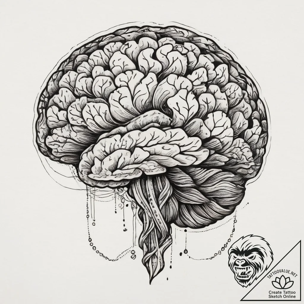 Tattoo sketch brain, ink illustration for tat... - tattoo sketch (№1756582967_0, 30.08.2025 19:42) — tattoovalue.net