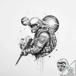 Tattoo sketch soldier with a planet – tattoo sketch (№1756584576_0, 30.08.2025 20:09) — tattoovalue.net