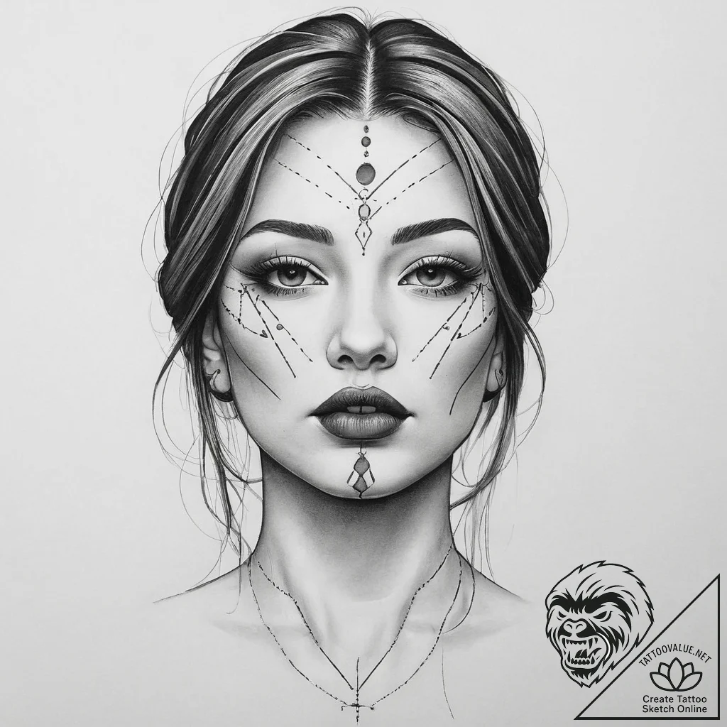 Tattoo sketch blessed portrait, tattoo line a... - tattoo sketch (№1756587771_0, 30.08.2025 21:02) — tattoovalue.net
