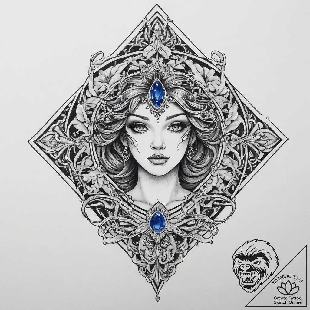 Tattoo sketch sapphire, concept art for tatto... - tattoo sketch (№1756588763_0, 30.08.2025 21:19) — tattoovalue.net