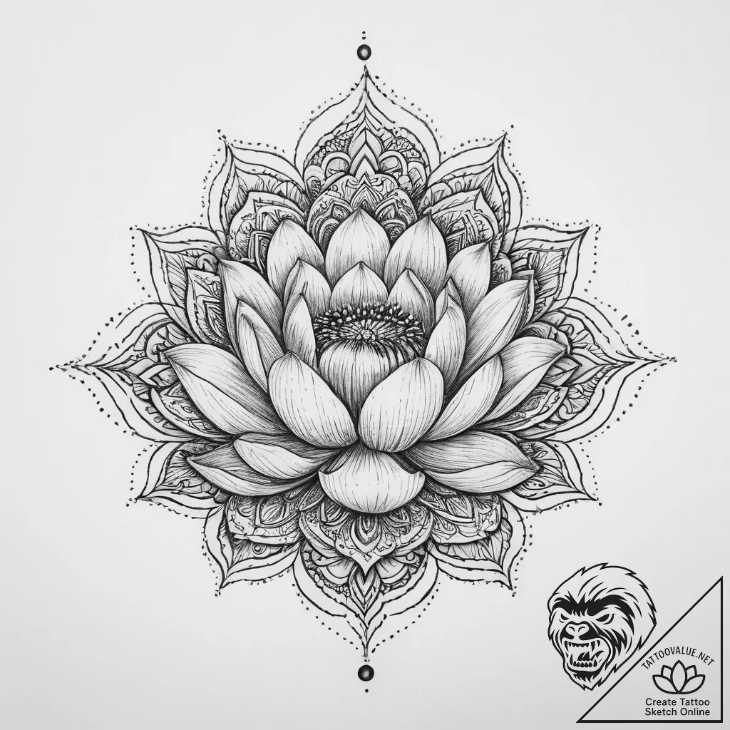 Tattoo sketch a lotus flower with a mandala - tattoo sketch (№1756590354_0, 30.08.2025 21:45) — tattoovalue.net