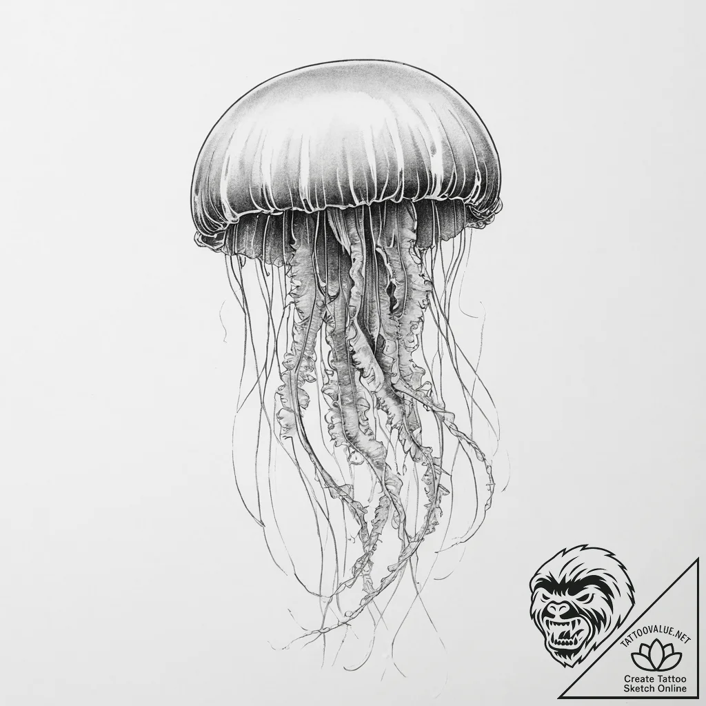 Tattoo sketch jellyfish - tattoo sketch (№1756591358_0, 30.08.2025 22:02) — tattoovalue.net