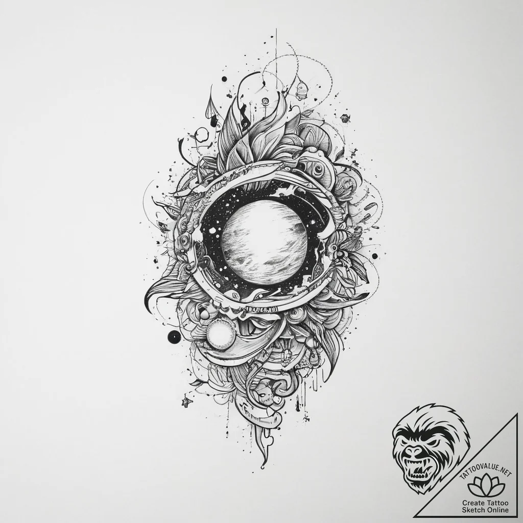 Tattoo sketch cosmic space, tattoo flash shee... - tattoo sketch (№1756591557_0, 30.08.2025 22:05) — tattoovalue.net