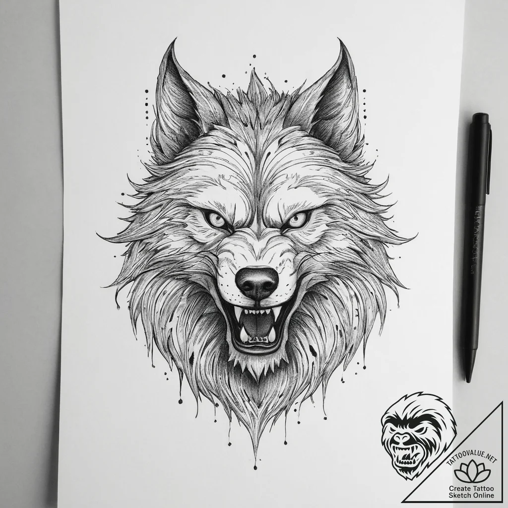 Tattoo sketch werewolf - tattoo sketch (№1756594974_0, 30.08.2025 23:02) — tattoovalue.net