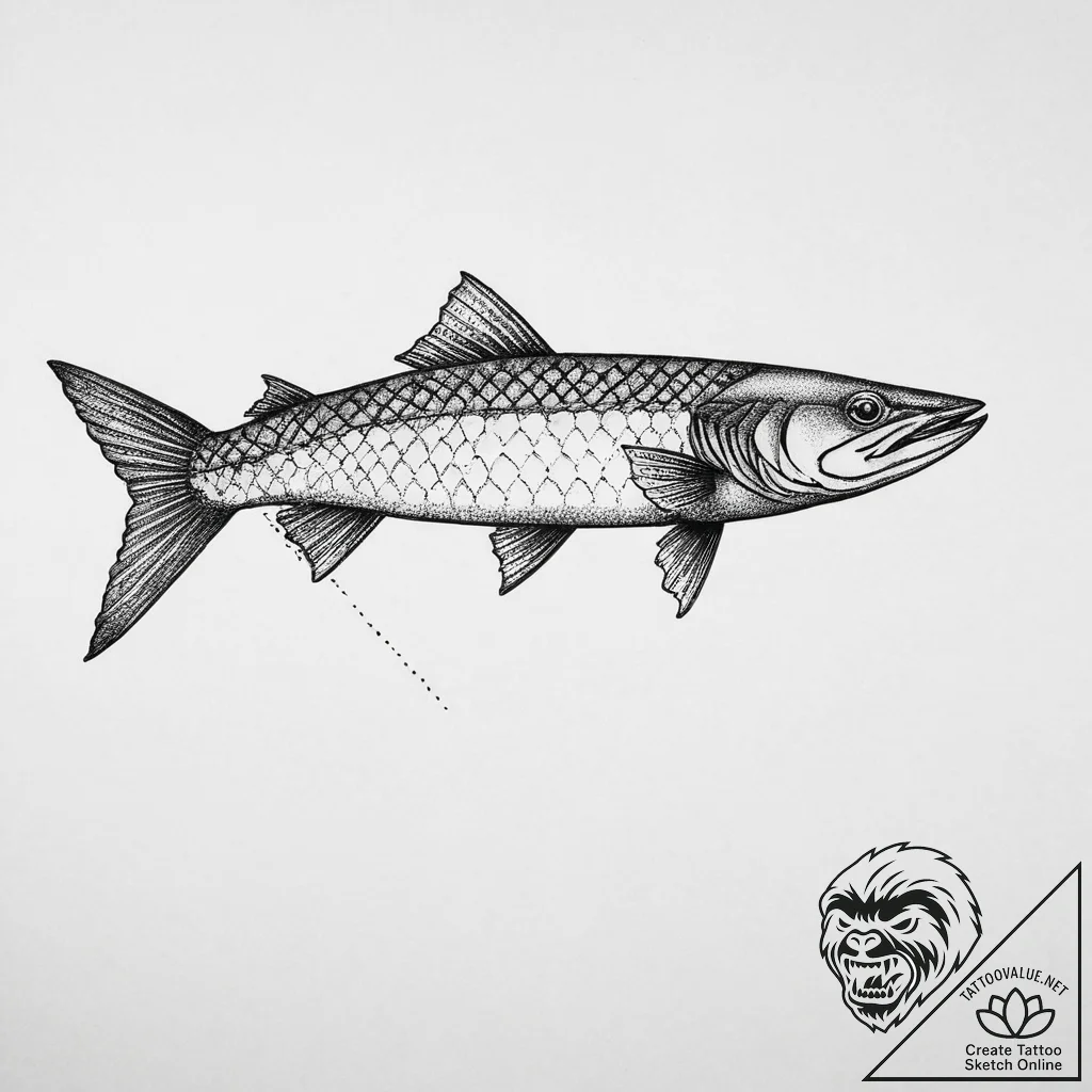 Tattoo sketch barracuda, tattoo flash sheet d... - tattoo sketch (№1756595385_0, 30.08.2025 23:09) — tattoovalue.net