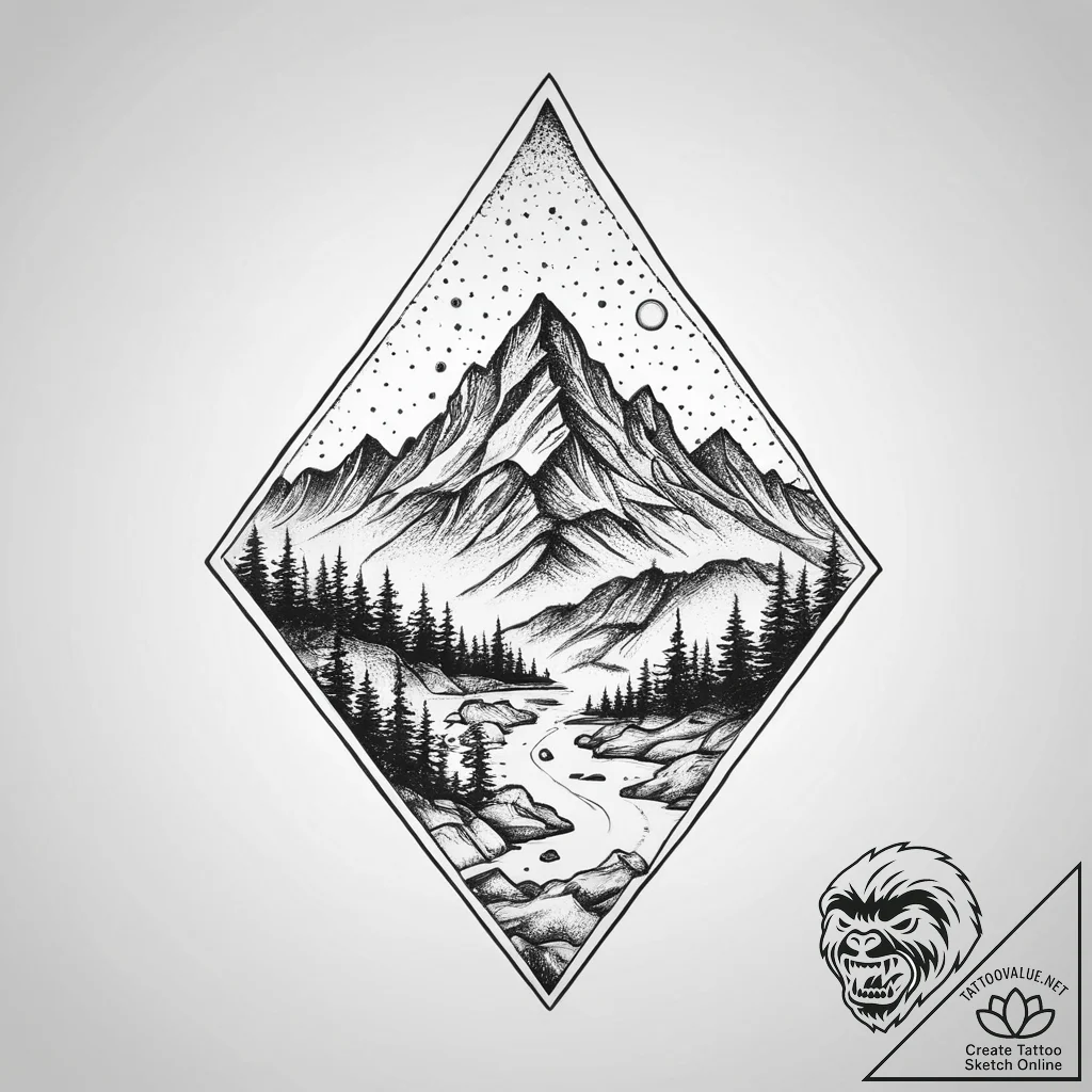 Tattoo sketch mountain, tattoo line art, roug... - tattoo sketch (№1756595989_0, 30.08.2025 23:19) — tattoovalue.net