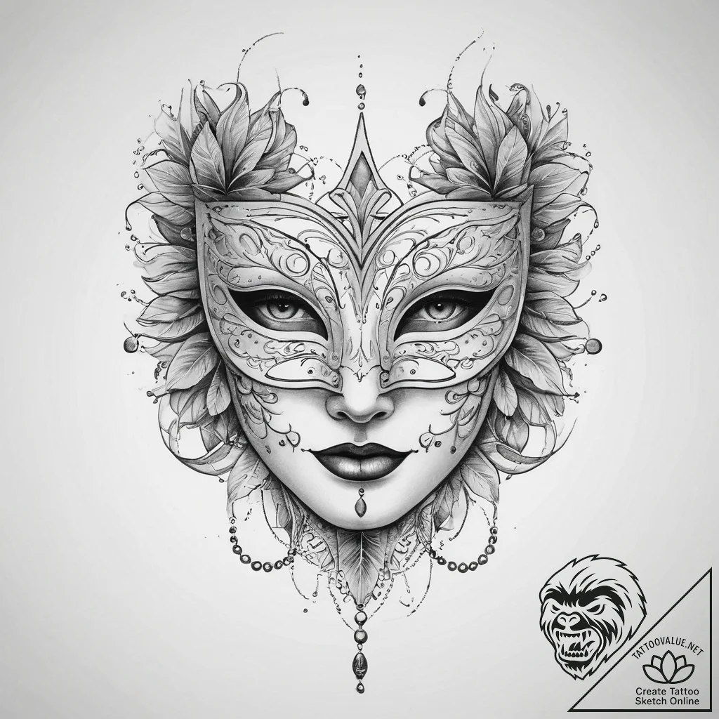 Tattoo sketch masquerade mask tattoo, concept... - tattoo sketch (№1756597002_0, 30.08.2025 23:36) — tattoovalue.net