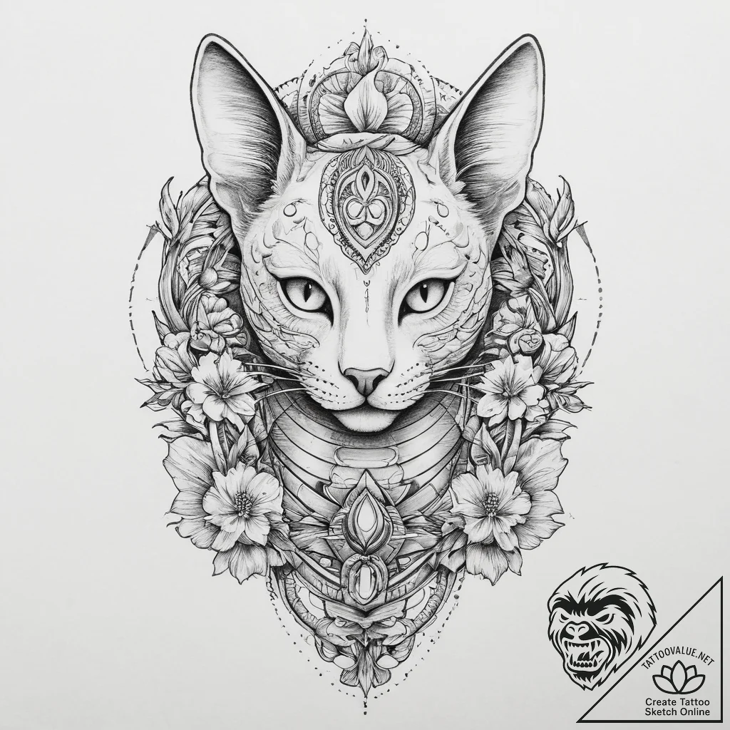 Tattoo sketch egyptian goddess bastet, tattoo... - tattoo sketch (№1756598633_0, 31.08.2025 00:03) — tattoovalue.net
