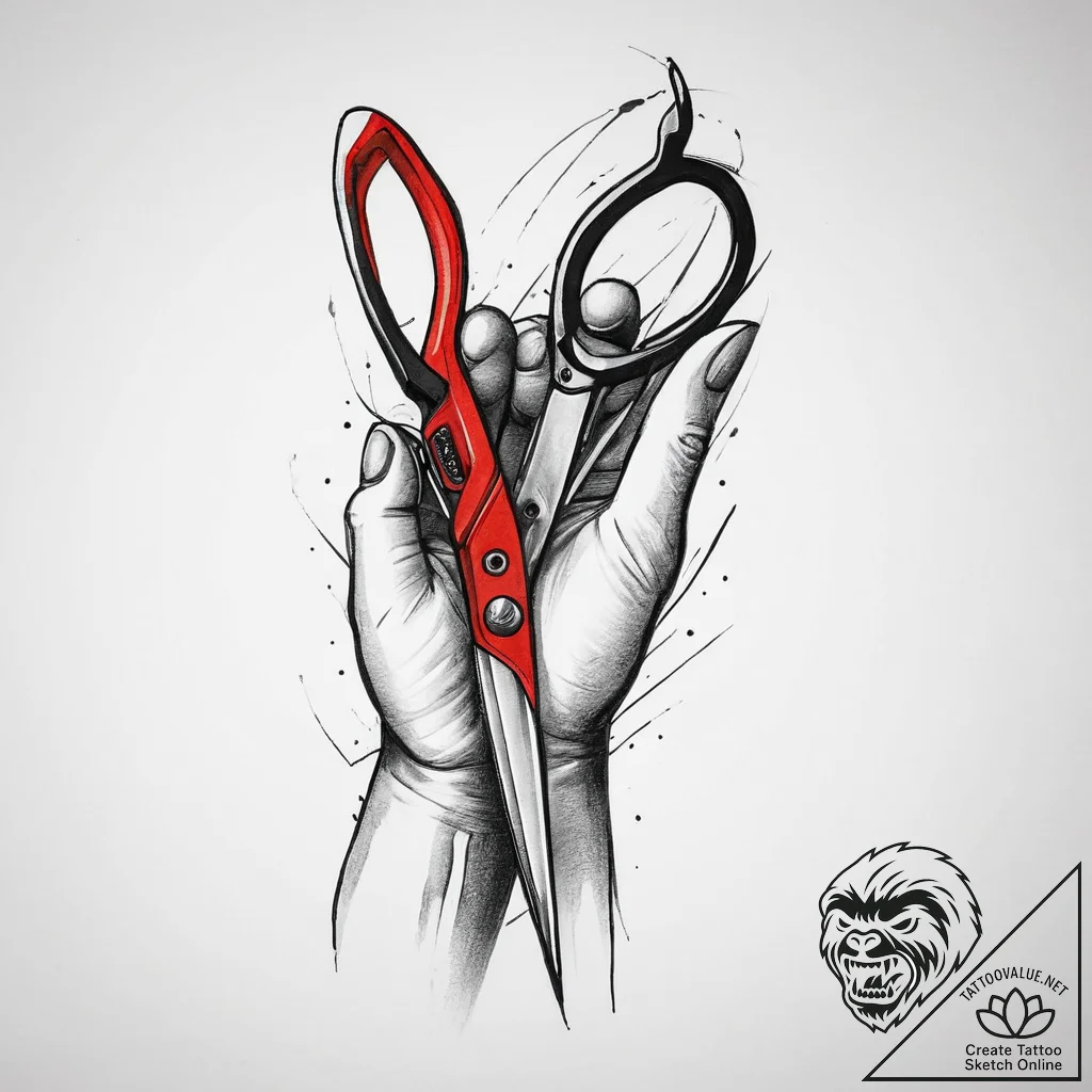 Tattoo sketch hands with a scissors, concept... - tattoo sketch (№1756599237_0, 31.08.2025 00:13) — tattoovalue.net