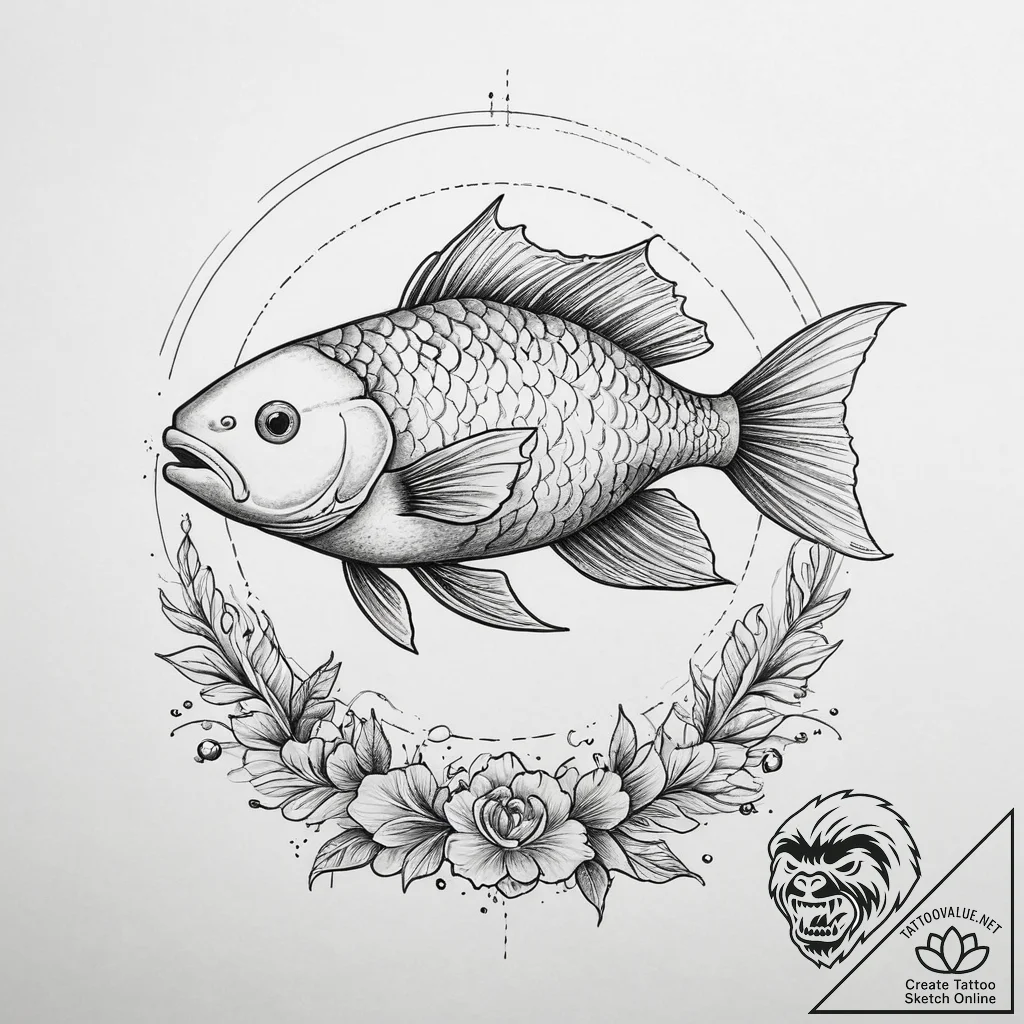 Tattoo sketch лайнворк с рыбами - tattoo sketch (№1756599634_0, 31.08.2025 00:20) — tattoovalue.net