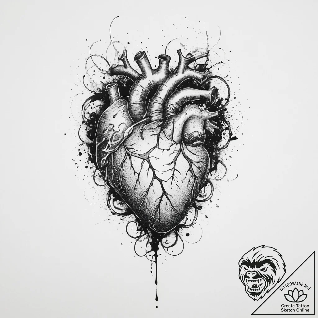 Tattoo sketch heart, ink illustration for tat... - tattoo sketch (№1756602454_0, 31.08.2025 01:07) — tattoovalue.net