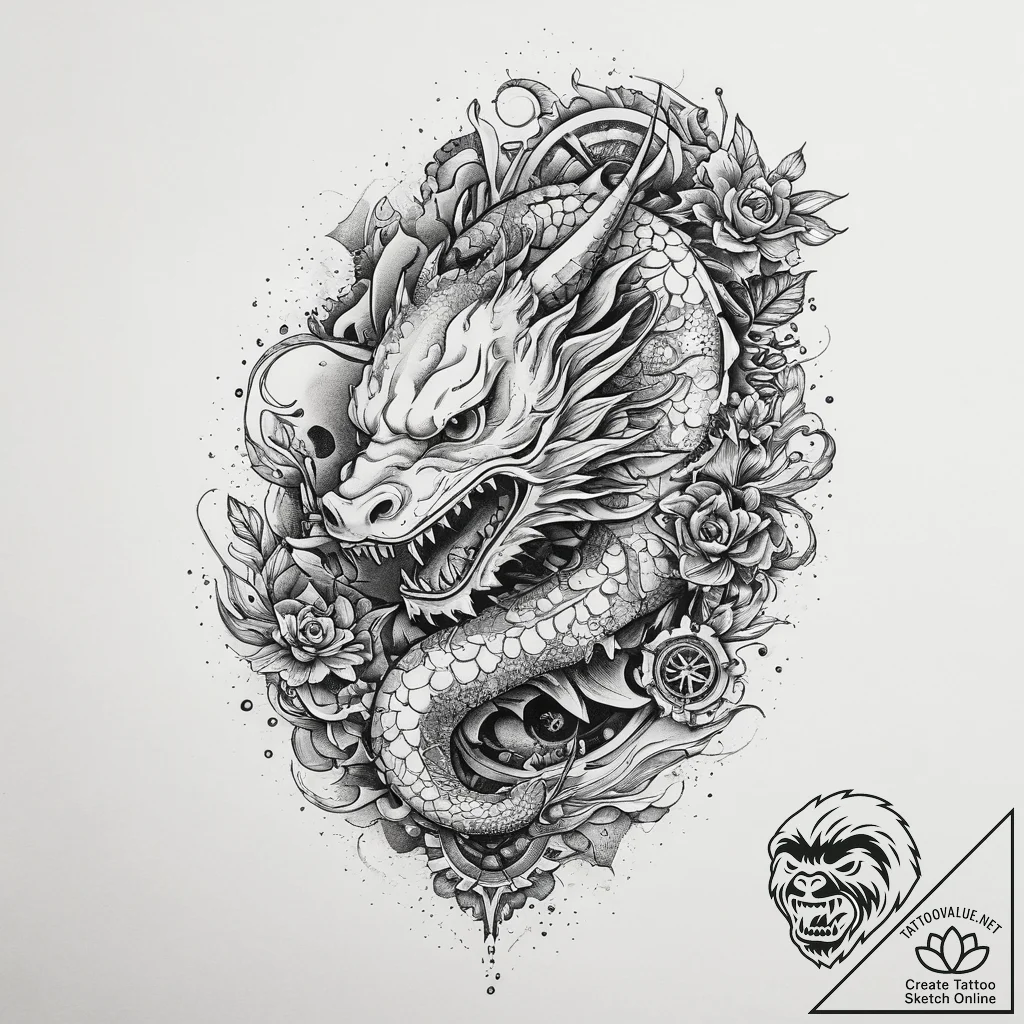 Tattoo sketch watch with gears, tattoo flash... - tattoo sketch (№1756605290_0, 31.08.2025 01:54) — tattoovalue.net