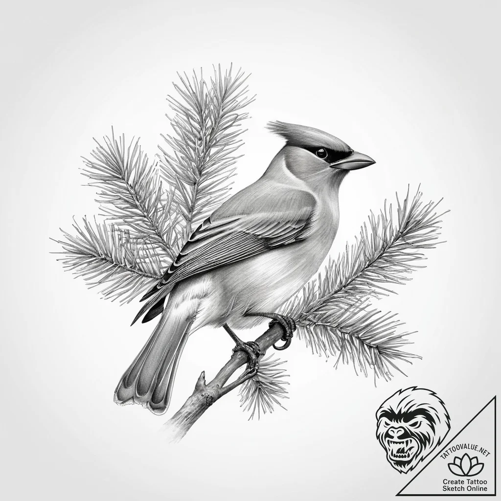 Tattoo sketch cedar waxwing - tattoo sketch (№1756607314_0, 31.08.2025 02:28) — tattoovalue.net