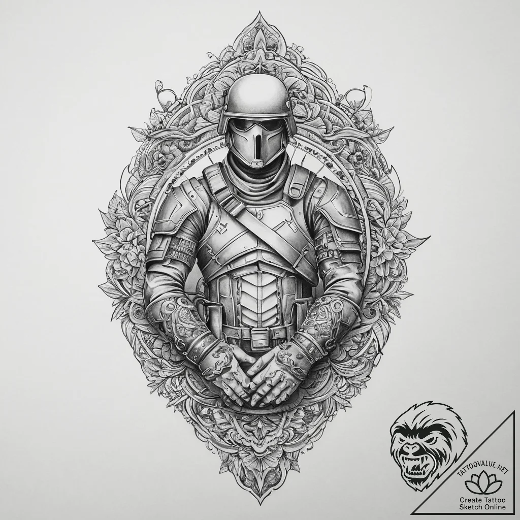 Tattoo sketch soldier with a bracelet, tattoo... - tattoo sketch (№1756607521_0, 31.08.2025 02:32) — tattoovalue.net