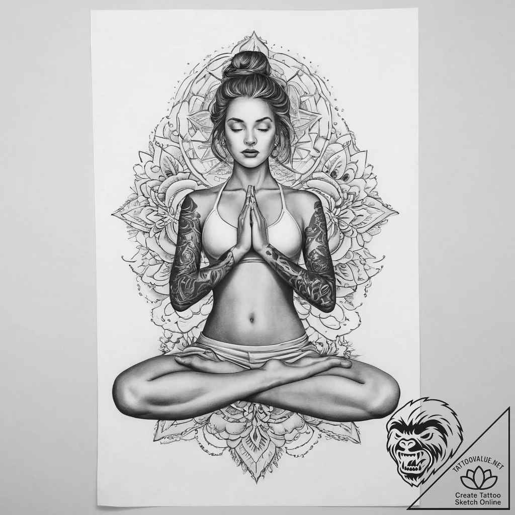 Tattoo sketch yoga mat and a person, tattoo f... - tattoo sketch (№1756607720_0, 31.08.2025 02:35) — tattoovalue.net
