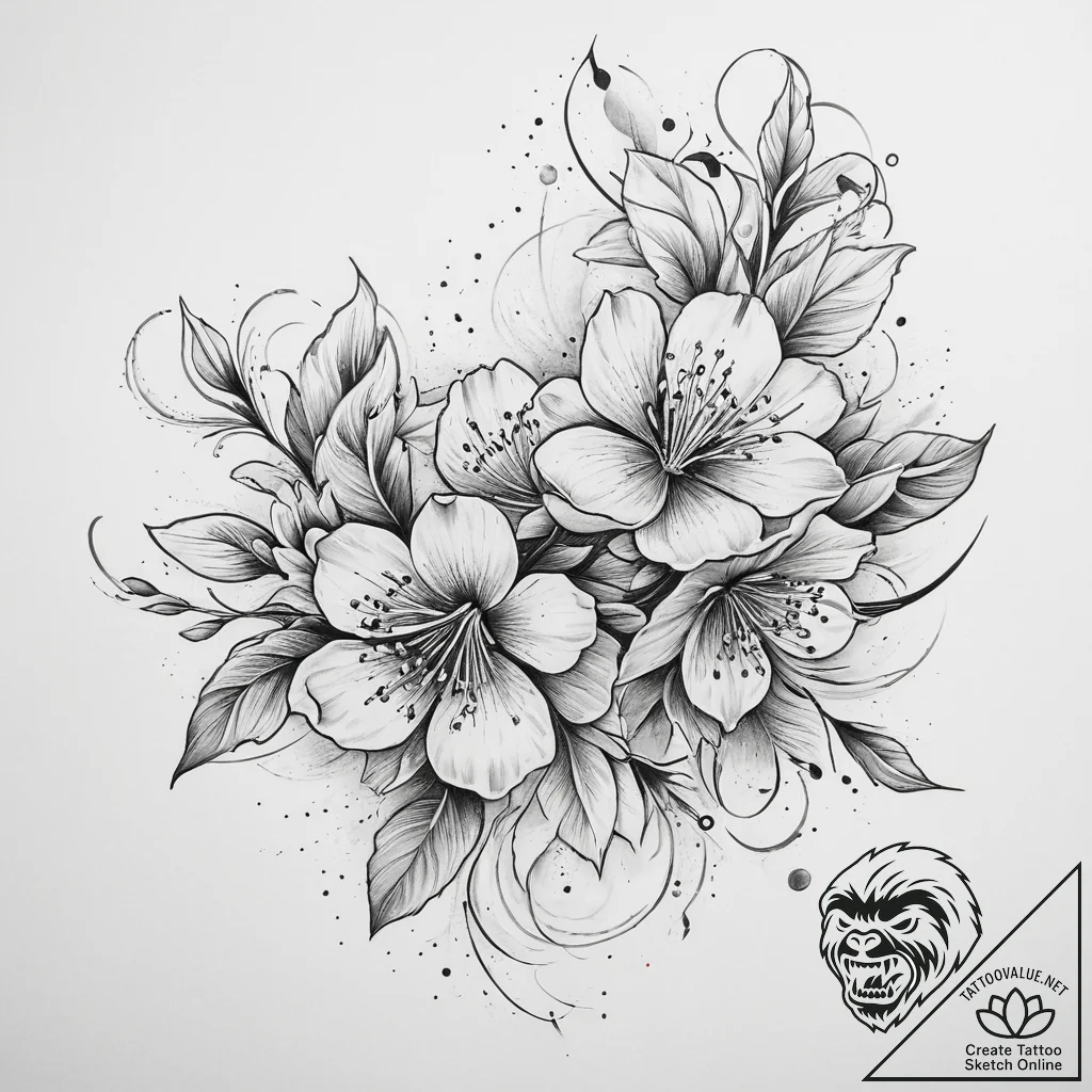 Tattoo sketch peach blossom, concept art for... - tattoo sketch (№1756610546_0, 31.08.2025 03:22) — tattoovalue.net
