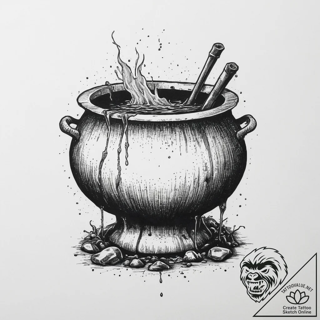 Tattoo sketch witch's cauldron, ink illustrat... - tattoo sketch (№1756610748_0, 31.08.2025 03:25) — tattoovalue.net