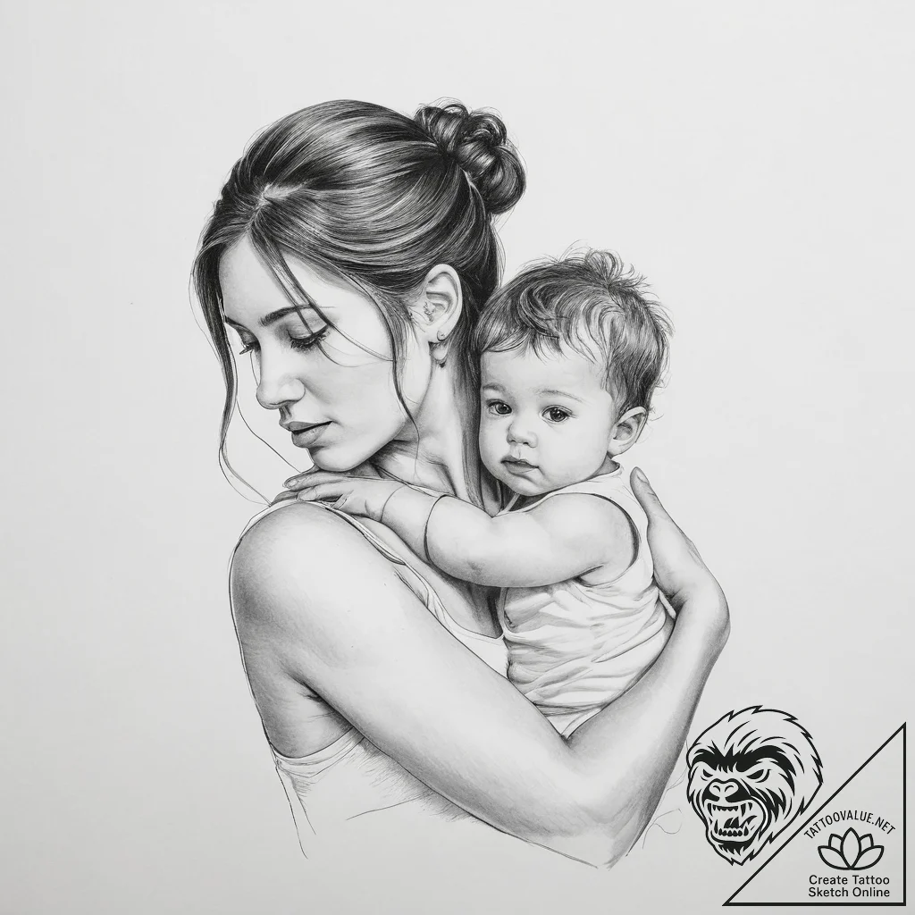 Tattoo sketch mother and child - tattoo sketch (№1756611551_0, 31.08.2025 03:39) — tattoovalue.net
