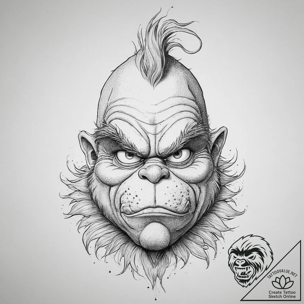 Tattoo sketch the grinch with a claw, artisti... - tattoo sketch (№1756612559_0, 31.08.2025 03:55) — tattoovalue.net