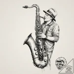 Tattoo sketch playing an instrument saxophone… – tattoo sketch (№1756612756_0, 31.08.2025 03:59) — tattoovalue.net