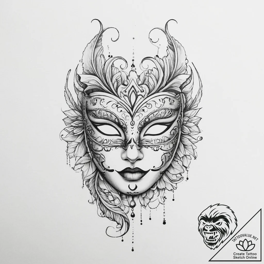 Tattoo sketch masquerade mask tattoo - tattoo sketch (№1756614169_0, 31.08.2025 04:22) — tattoovalue.net