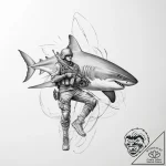 Tattoo sketch soldier with a shark – tattoo sketch (№1756614969_0, 31.08.2025 04:36) — tattoovalue.net