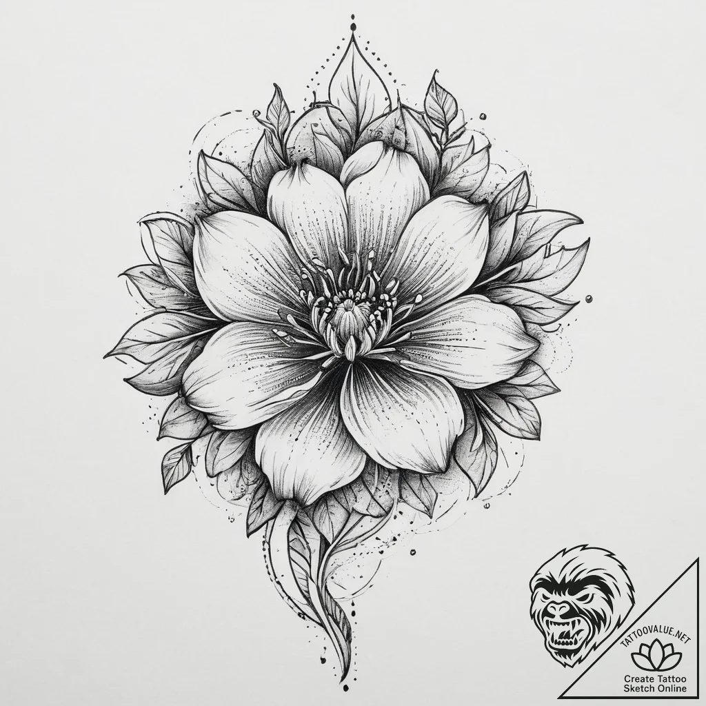 Tattoo sketch flower, tattoo line art, dotwor... - tattoo sketch (№1756615565_0, 31.08.2025 04:46) — tattoovalue.net