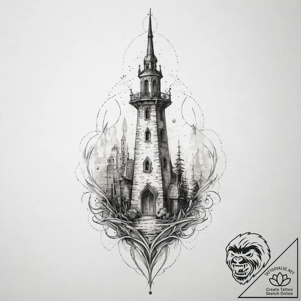Tattoo sketch spire, artistic tattoo sketch,... - tattoo sketch (№1756615765_0, 31.08.2025 04:49) — tattoovalue.net