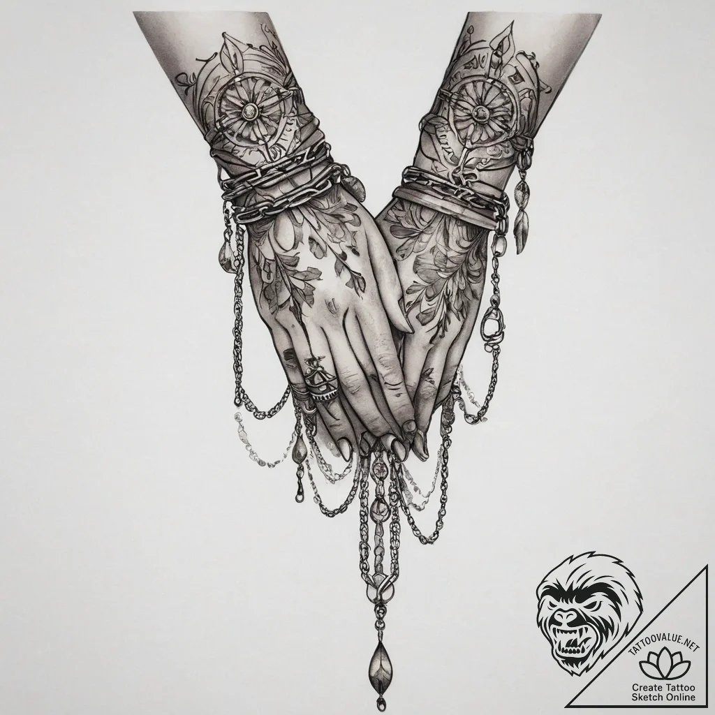 Tattoo sketch hands with a chain, artistic ta... - tattoo sketch (№1756617162_0, 31.08.2025 05:12) — tattoovalue.net