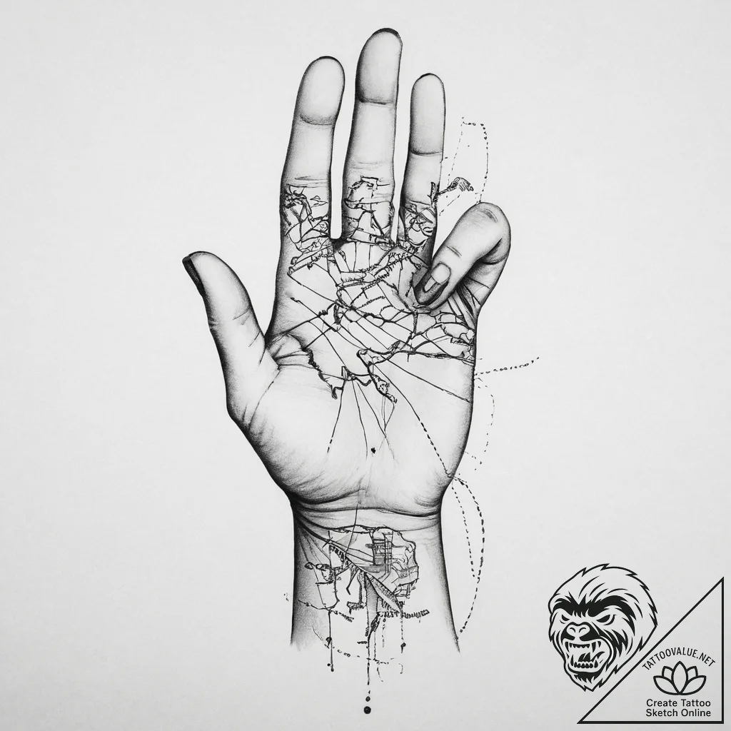 Tattoo sketch hands with a map, tattoo drawin... - tattoo sketch (№1756618160_0, 31.08.2025 05:29) — tattoovalue.net