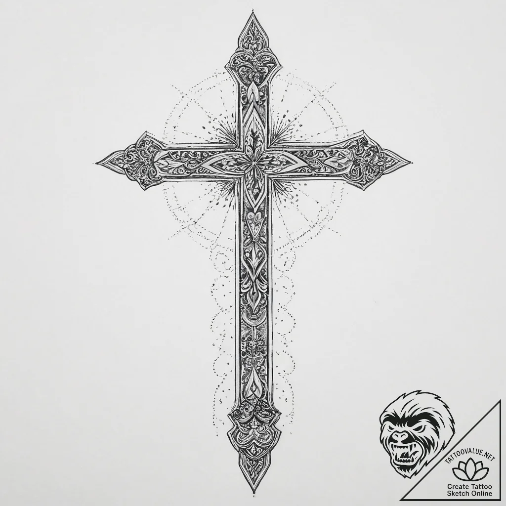 Tattoo sketch cross and light, tattoo flash s... - tattoo sketch (№1756618359_0, 31.08.2025 05:32) — tattoovalue.net