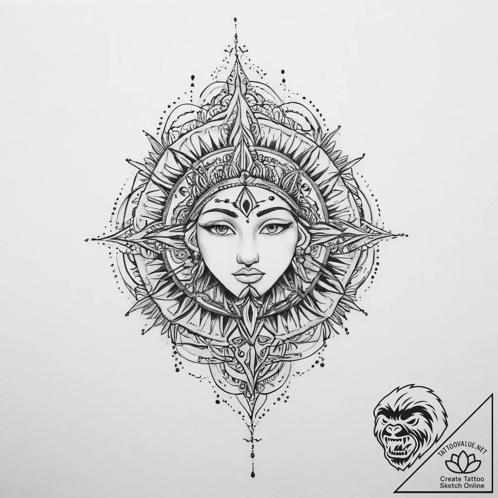 Tattoo sketch spiritual courage - tattoo sketch (№1756619566_0, 31.08.2025 05:52) — tattoovalue.net