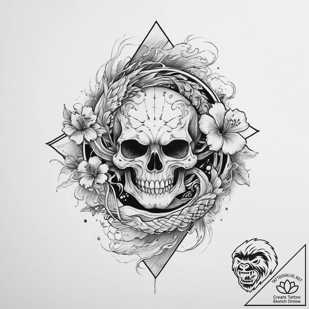 Tattoo sketch flag with a skull, tattoo line... - tattoo sketch (№1756621580_0, 31.08.2025 06:26) — tattoovalue.net
