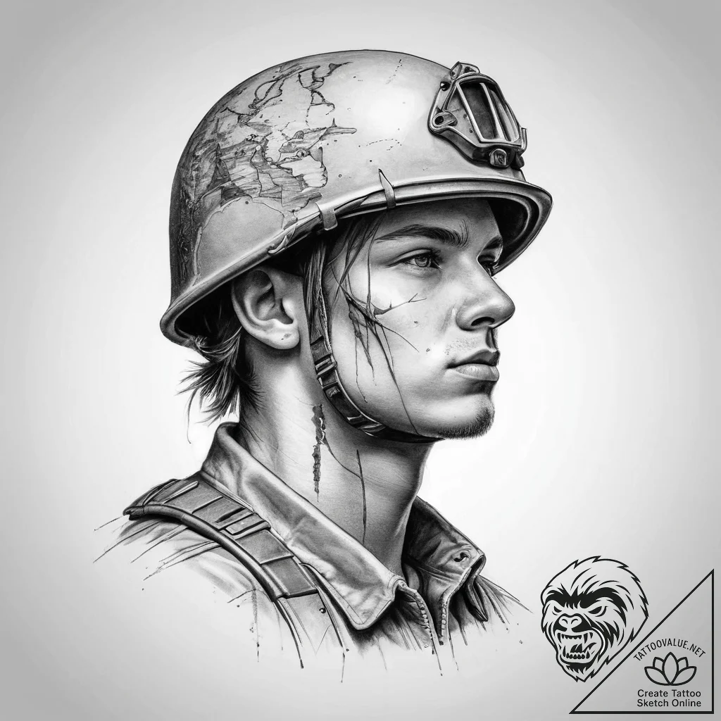 Tattoo sketch soldier with a map, artistic ta... - tattoo sketch (№1756622783_0, 31.08.2025 06:46) — tattoovalue.net