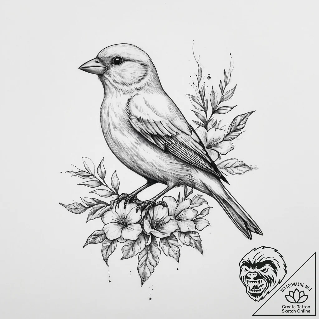 Tattoo sketch canary - tattoo sketch (№1756622987_0, 31.08.2025 06:49) — tattoovalue.net