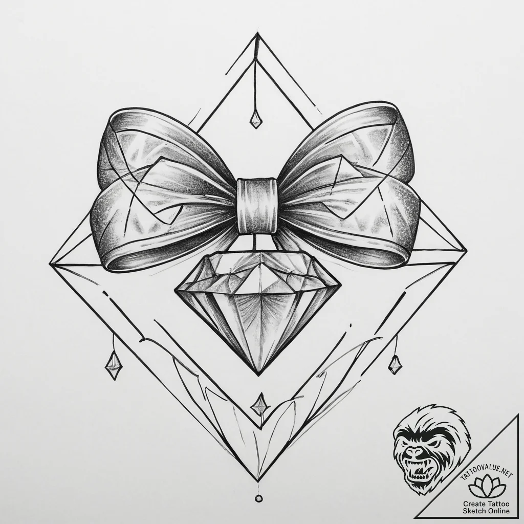 Tattoo sketch diamond with bow - tattoo sketch (№1756624185_0, 31.08.2025 07:09) — tattoovalue.net