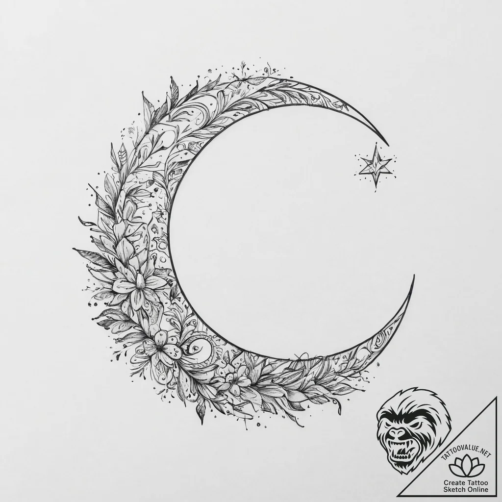 Tattoo sketch crescent moon with a star, arti... - tattoo sketch (№1756624389_0, 31.08.2025 07:13) — tattoovalue.net