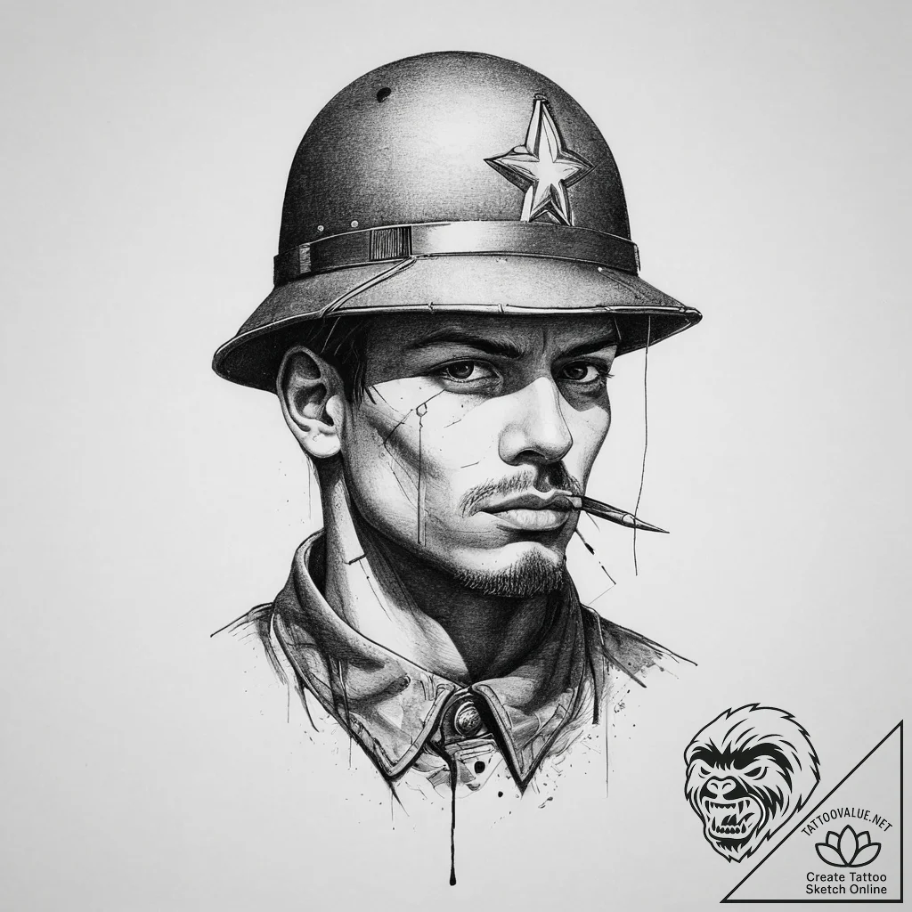 Tattoo sketch soldier with a needle, tattoo l... - tattoo sketch (№1756624987_0, 31.08.2025 07:23) — tattoovalue.net