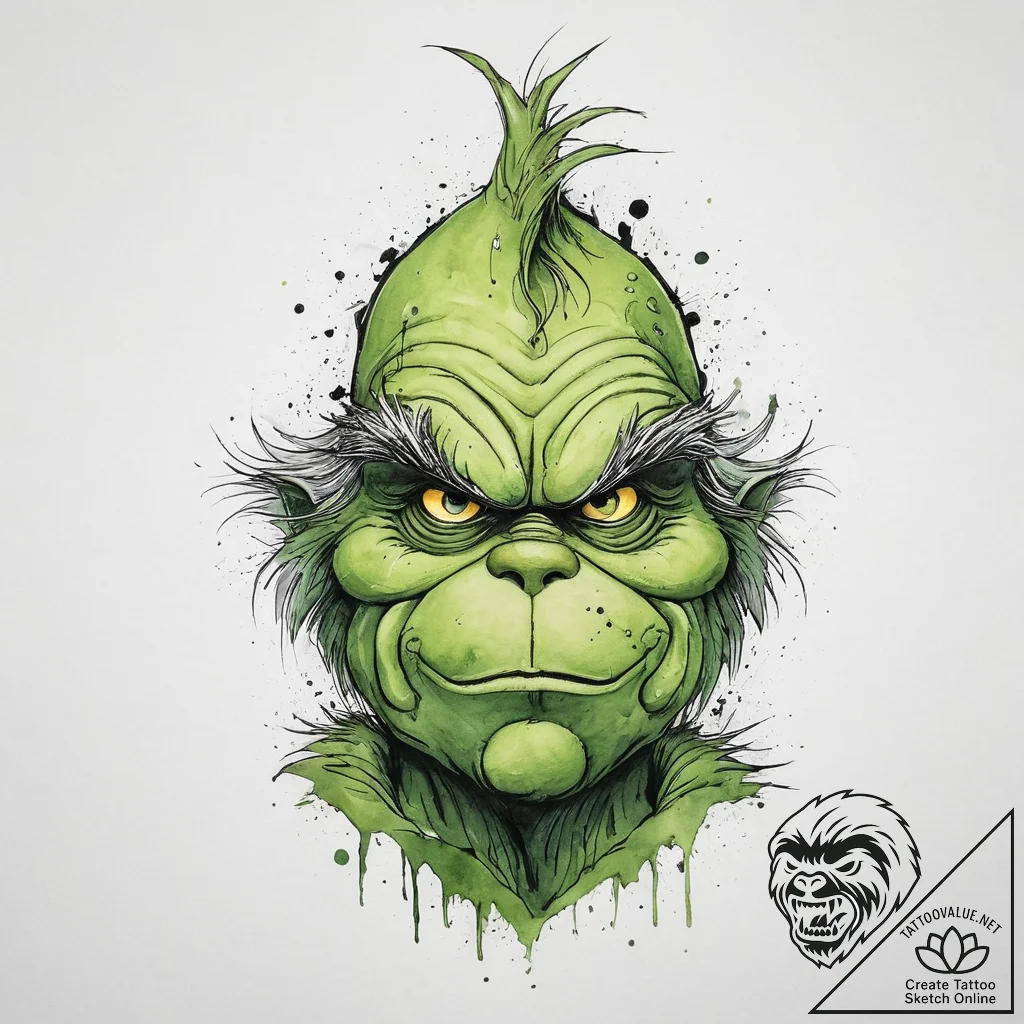 Tattoo sketch the grinch with a skin, artisti... - tattoo sketch (№1756625386_0, 31.08.2025 07:29) — tattoovalue.net