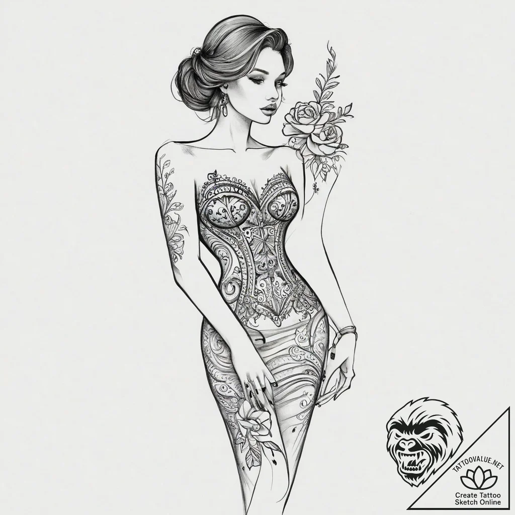 Tattoo sketch formal dress with a quote, arti... - tattoo sketch (№1756626593_0, 31.08.2025 07:49) — tattoovalue.net