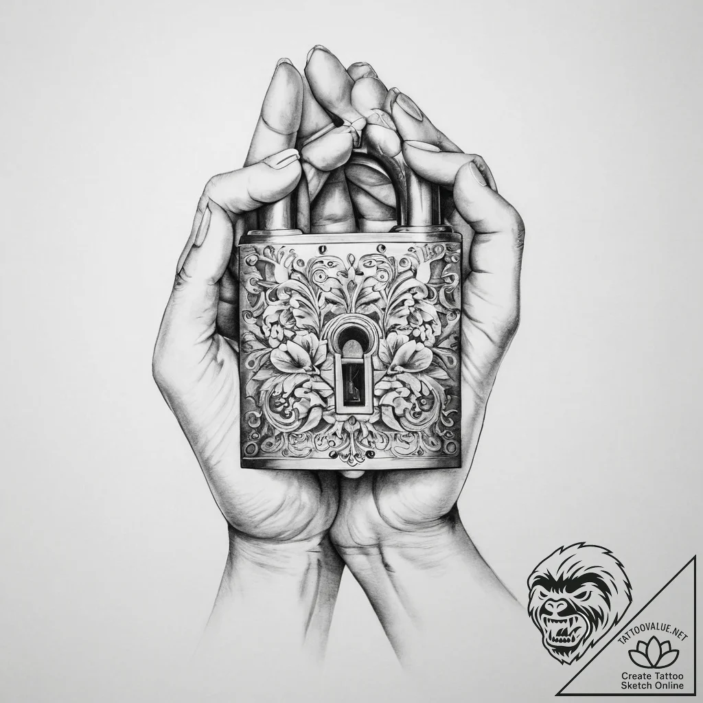 Tattoo hands with a lock - tattoo sketch (№1756628413_0, 31.08.2025 08:20) — tattoovalue.net